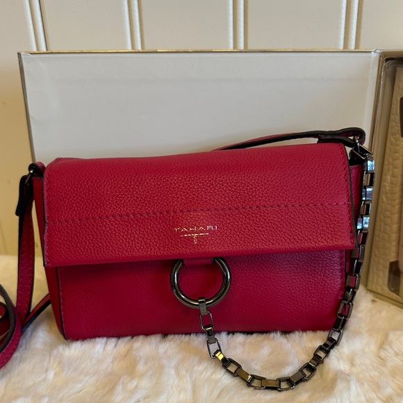 Tahari Red Crossbody Bag with Beauty Hand Cream Set - Picture 2 of 5